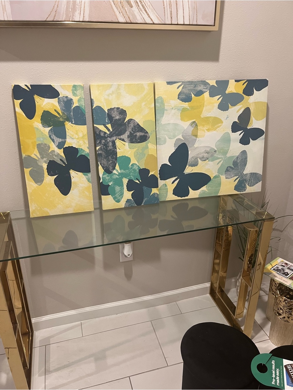 Butterfly Trio Canvas Wall Art - Yellow, Teal & Navy
